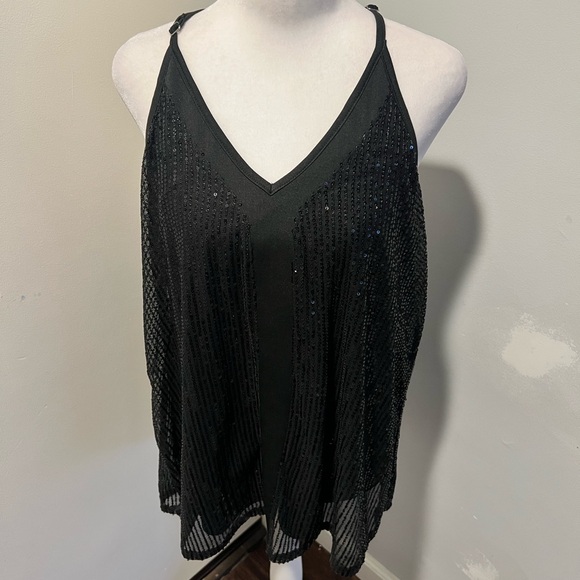 Black Sequin V-Neck Tank Top - Picture 1 of 2